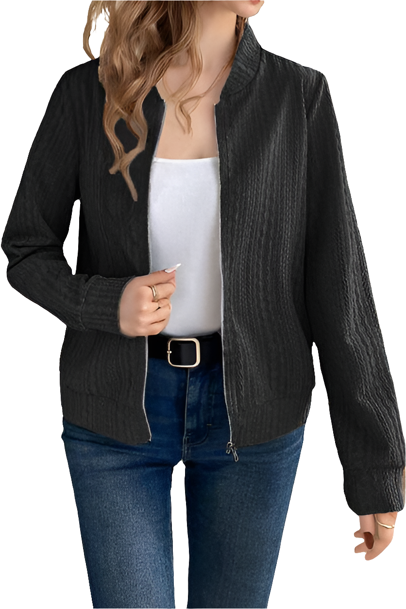 Baseball Collar Zip Up Long Sleeve Jacket