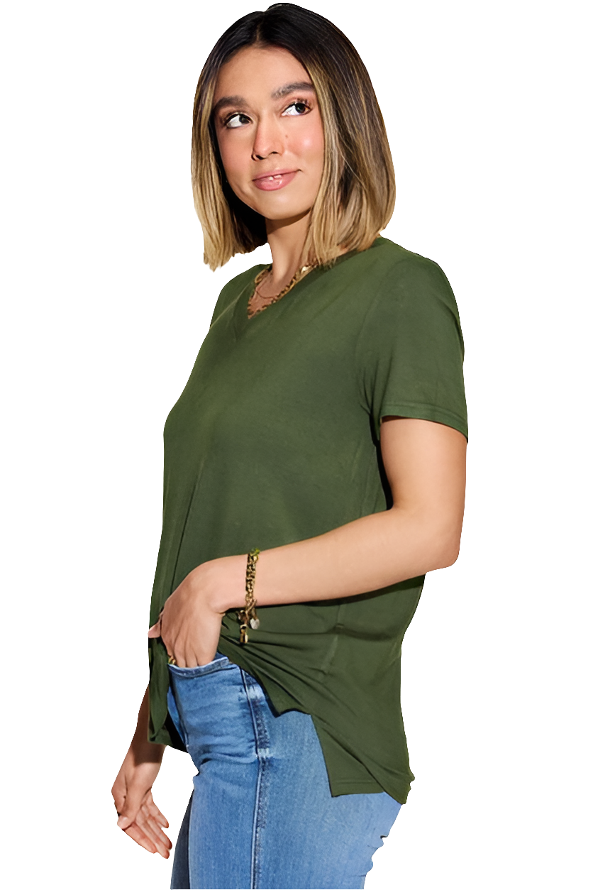Basic Bae Full Size V-Neck High-Low T-Shirt