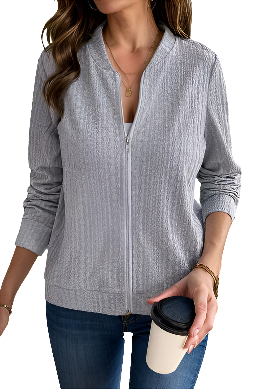Baseball Collar Zip Up Long Sleeve Jacket