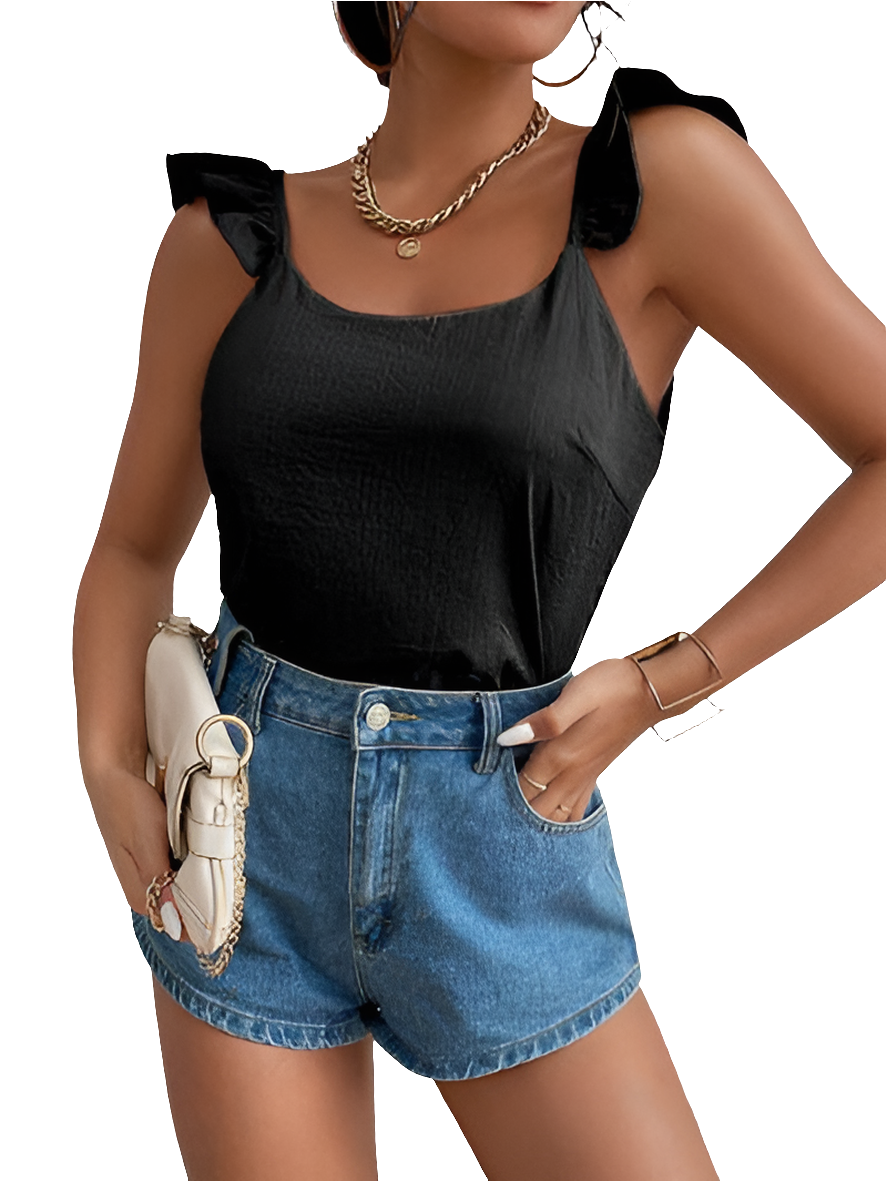 Backless Ruffled Scoop Neck Tank