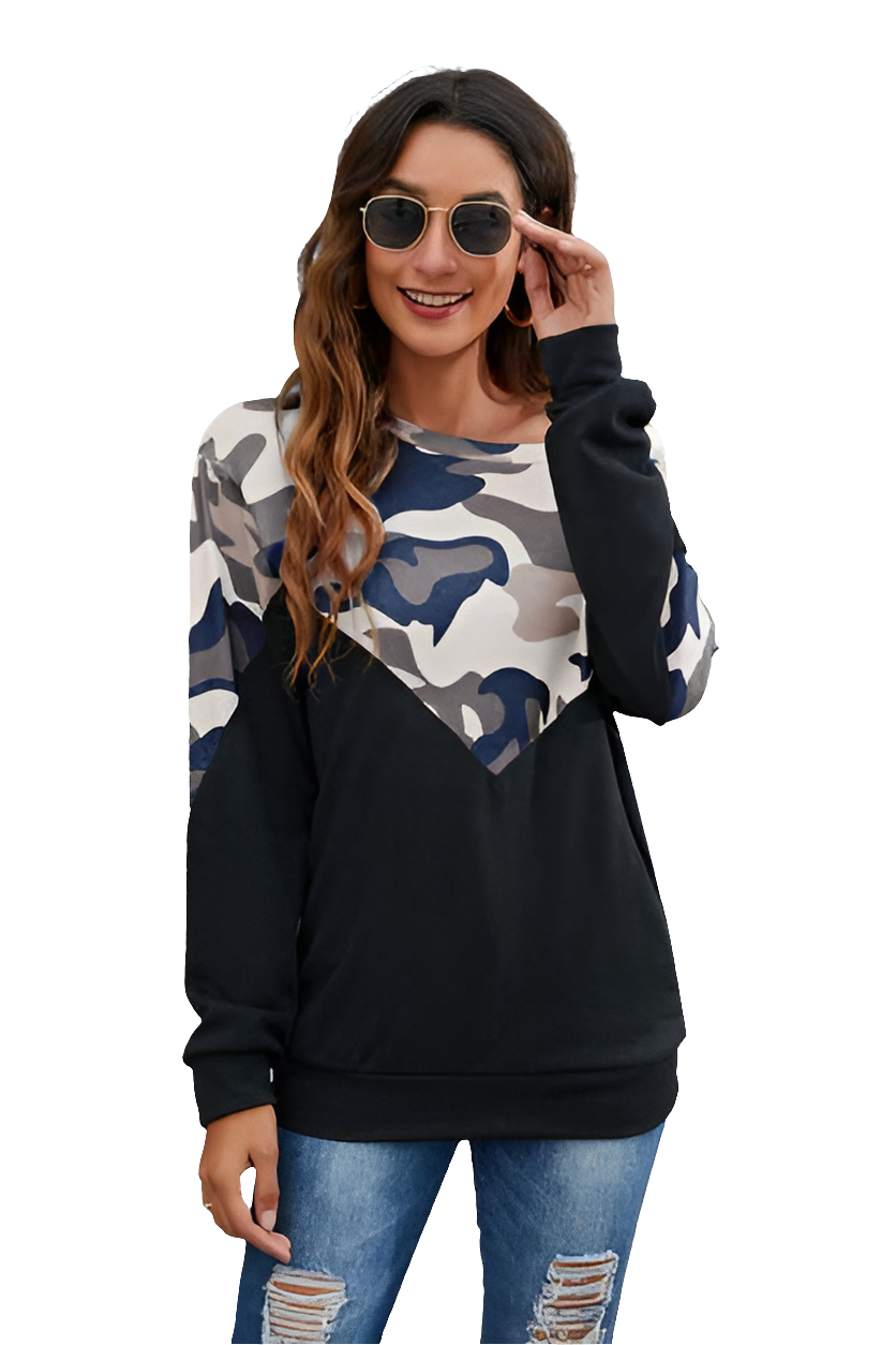 Camouflage Round Neck Long Sleeve Sweatshirt