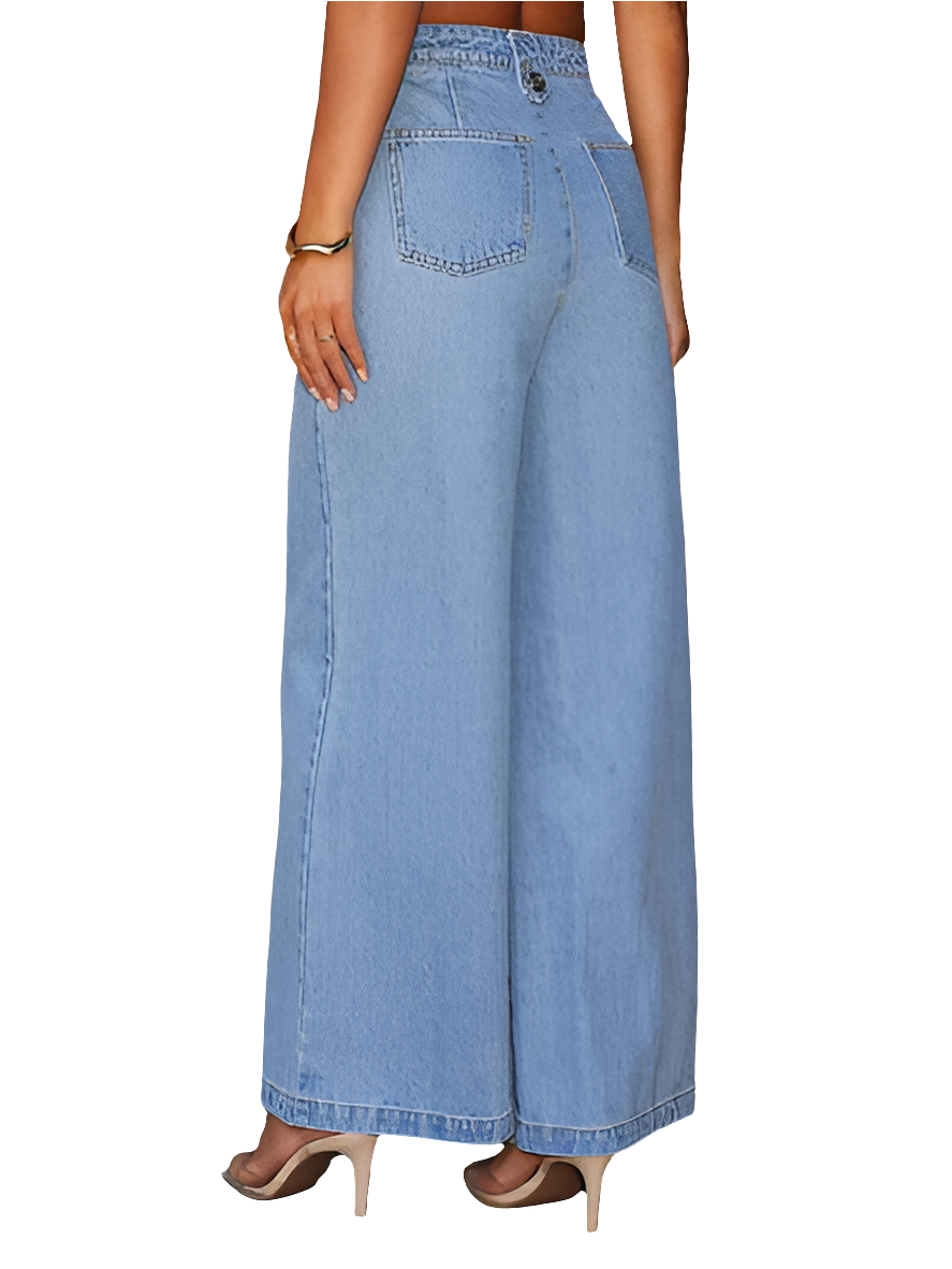 Button Decor High Rise Wide Leg Jeans