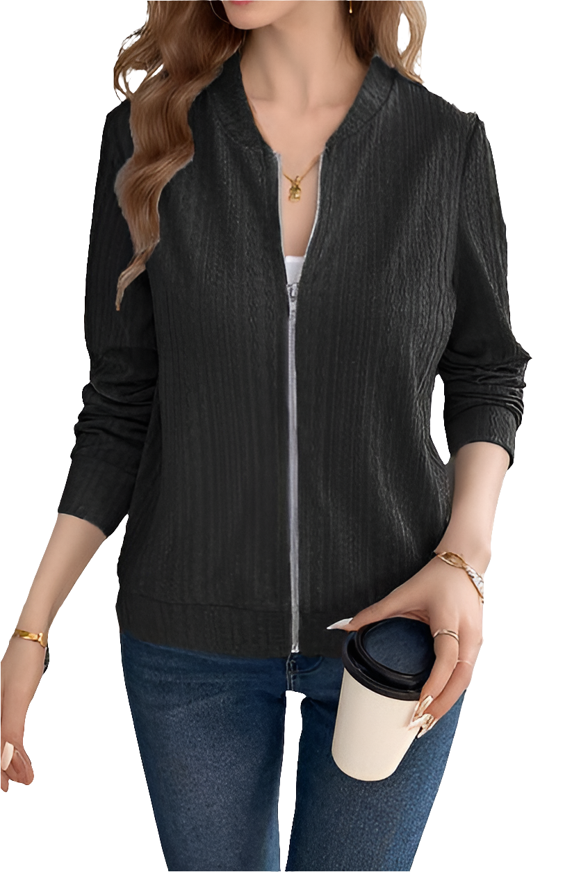 Baseball Collar Zip Up Long Sleeve Jacket