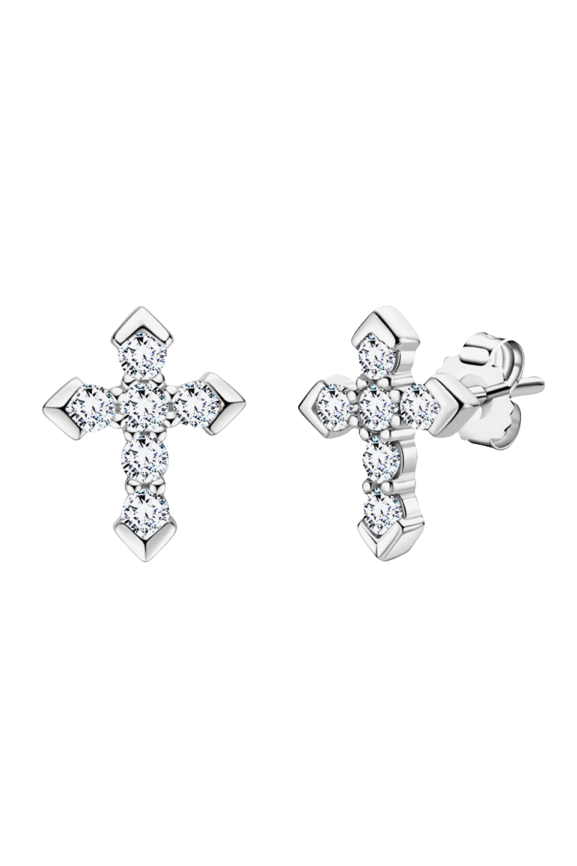Moissanite Cross Stud Earrings