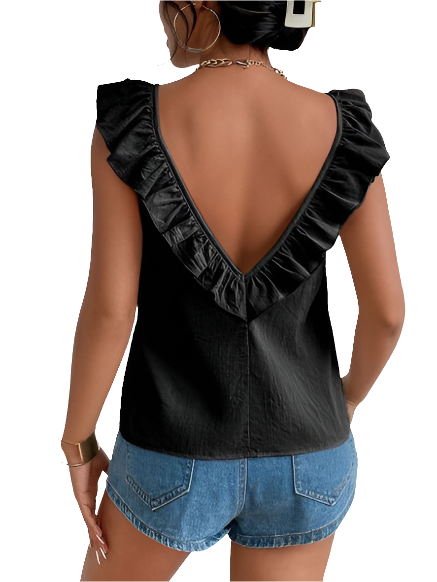 Backless Ruffled Scoop Neck Tank