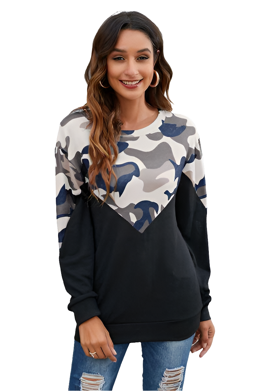 Camouflage Round Neck Long Sleeve Sweatshirt