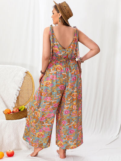 Plus Size Printed Wide Leg Sleeveless Jumpsuit - Chic Yana's Fashion