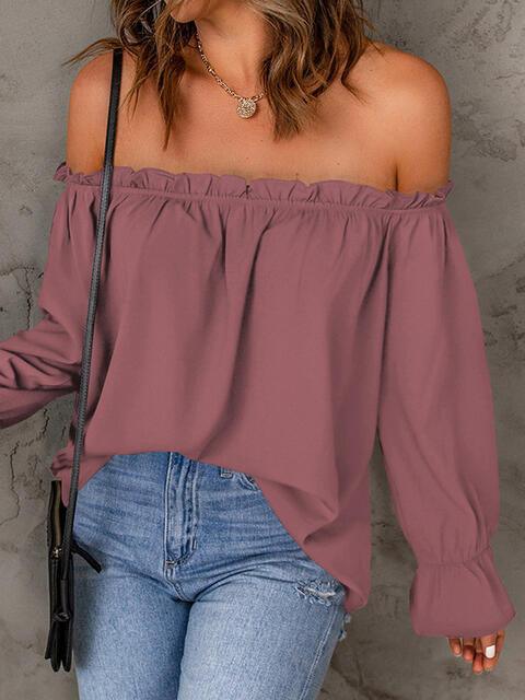 Off Shoulder Flounce Sleeve Blouse - Chic Yana's Fashion