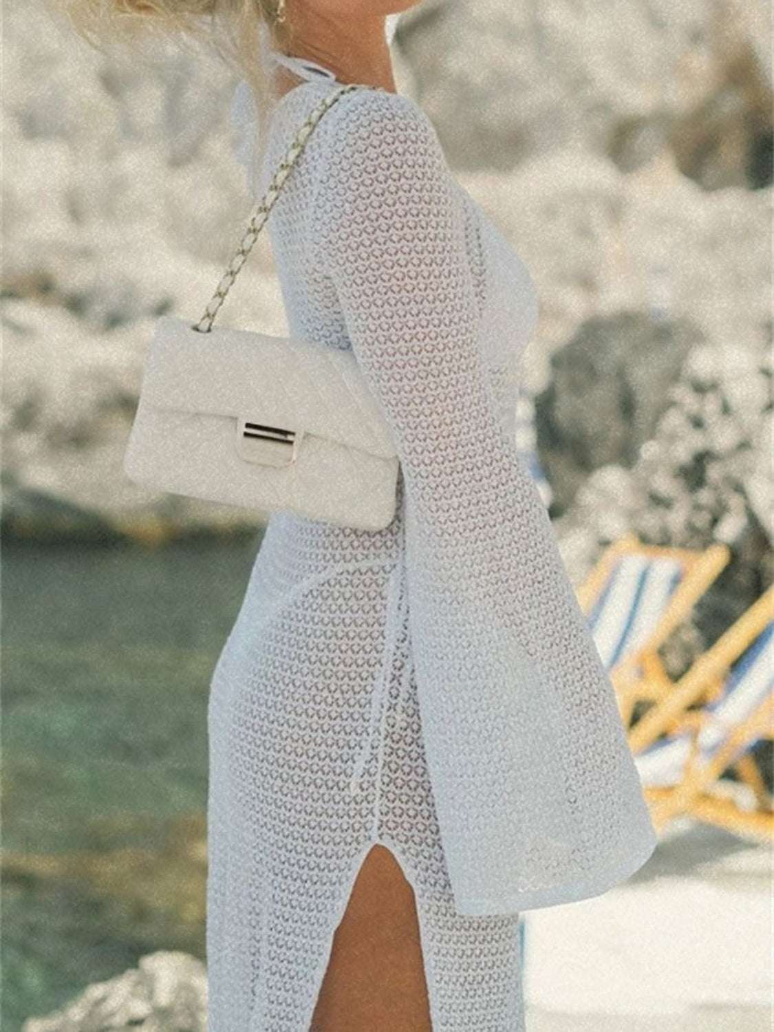 Slit Plunge Flare Sleeve Cover Up Dress - Stylish and Trendy Women's Fashion from Chic Yana's Fashion