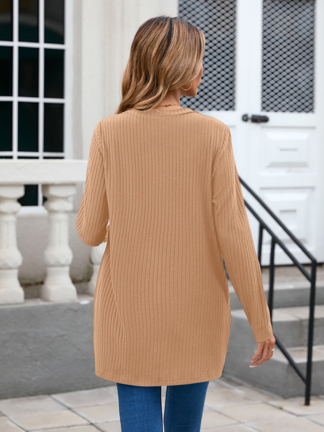 Ribbed Button Down V-Neck Long Sleeve Cardigan - Chic Yana’s Fashion
