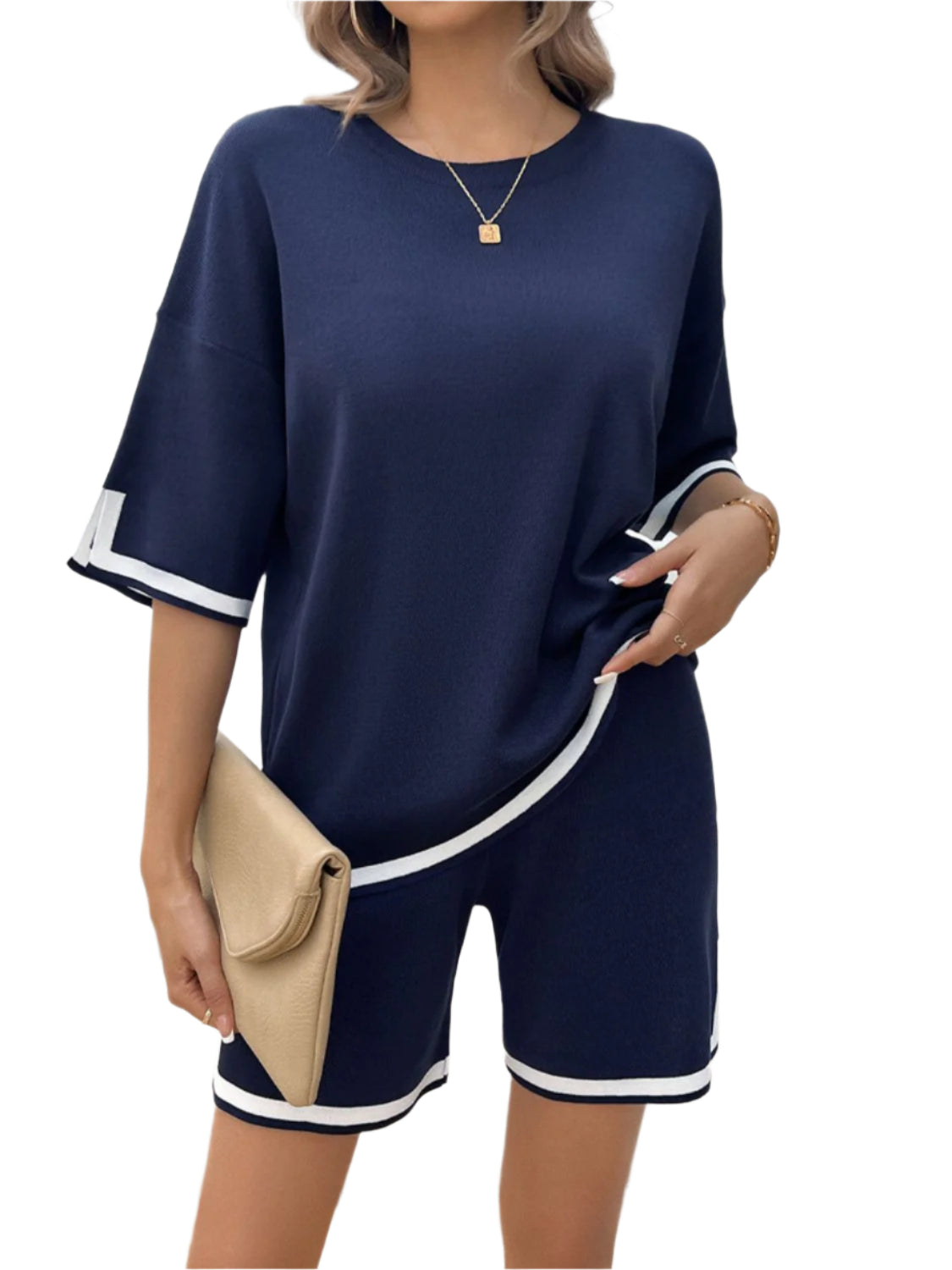 Devine Contrast Trim Round Neck Top and Shorts Set – Chic Yana’s Fashion