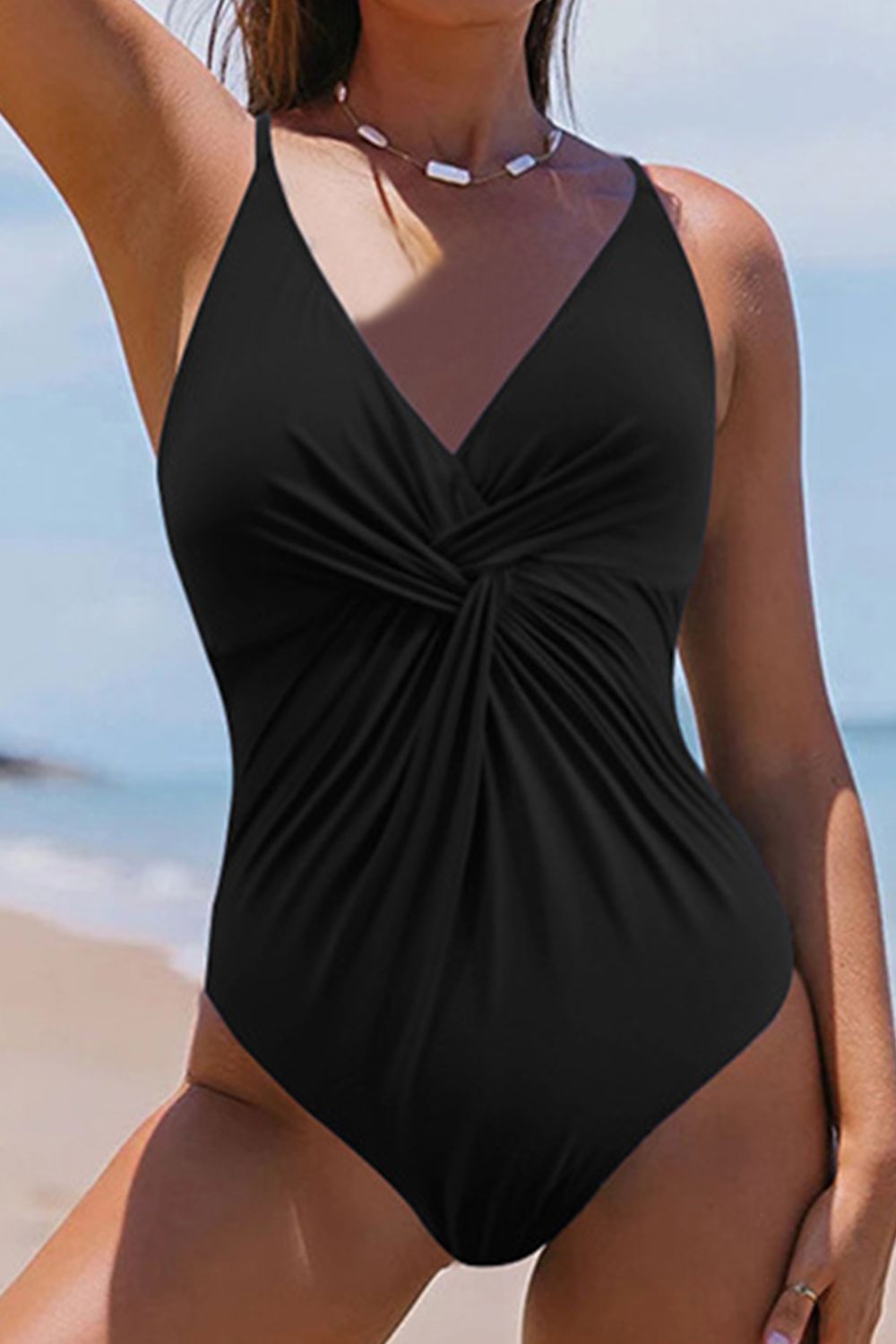 Twisted Crisscross V Neck One Piece Swimwear - Stylish and Trendy Women's Fashion from Chic Yana's Fashion