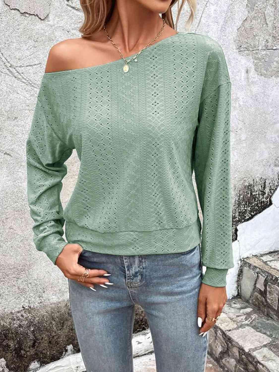 Eyelet Dropped Shoulder Blouse - Chic Yana's Fashion