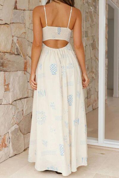 Cutout Back Printed Square Neck Maxi Dress - Chic Yana's Fashion