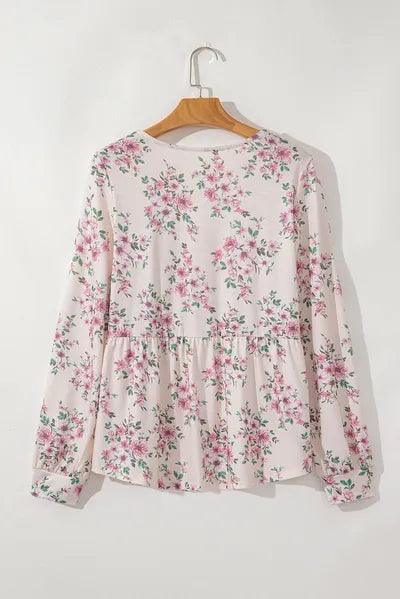 Printed Square Neck Long Sleeve Blouse 1 - Chic Yana's Fashion