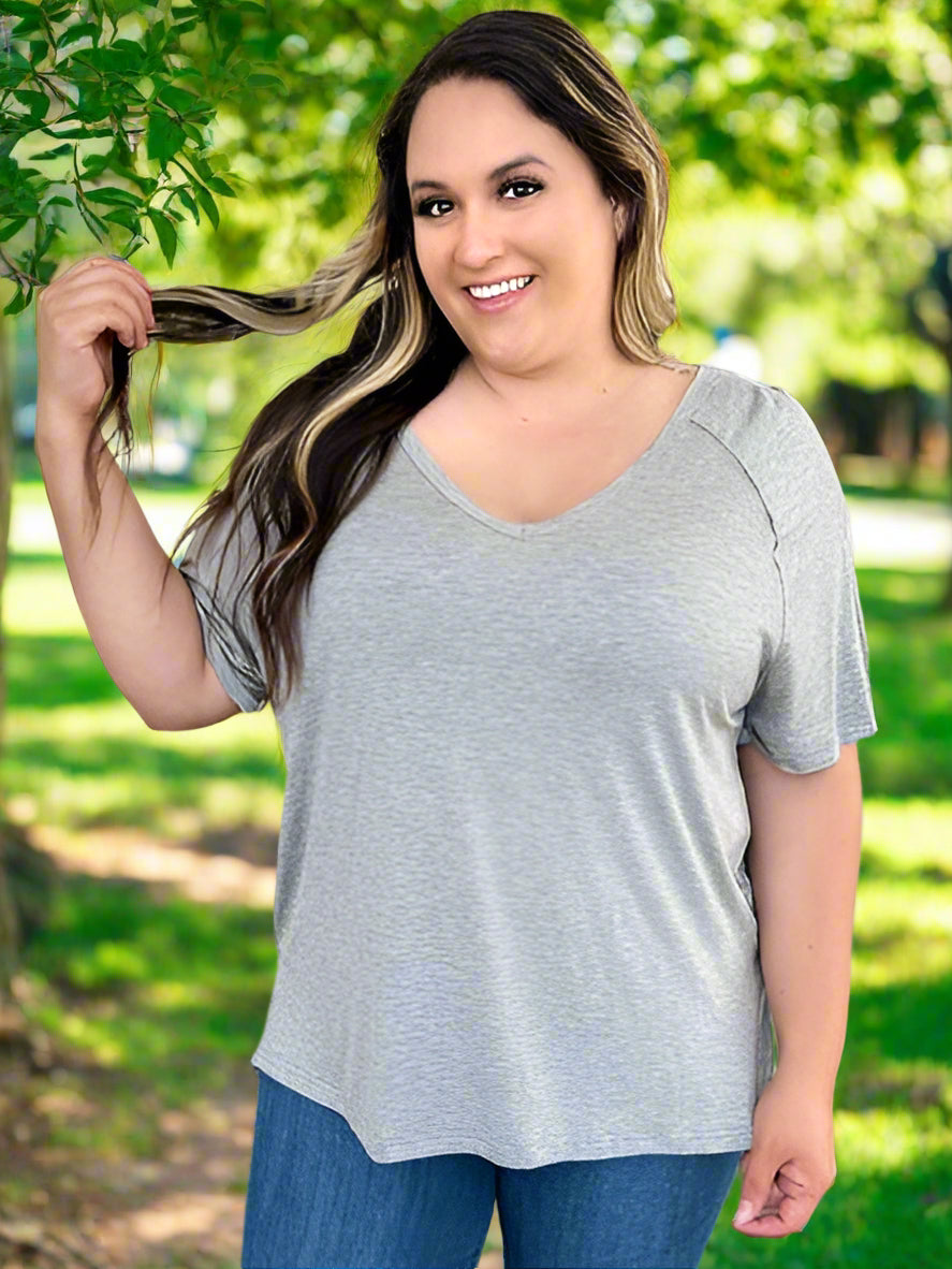Basic Bae Full Size Bamboo Slit V Neck Short Sleeve T Shirt - Chic Yana's Fashion