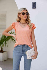 Smocked Flutter Sleeve V Neck Top - Chic Yana's Fashion