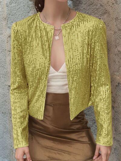 Full Size Sequin Open Front Cropped Jacket - Chic Yana's Fashion