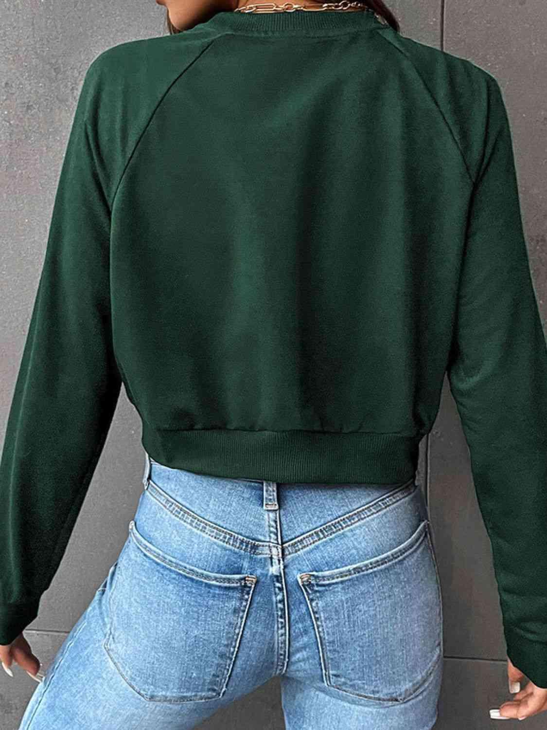 Perfee Raglan Sleeve Round Neck Cropped Sweatshirt - Chic Yana's Fashion