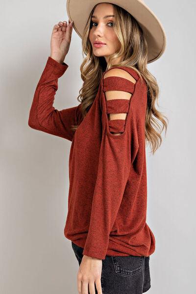 Cutout Round Neck Long Sleeve Top - Chic Yana's Fashion