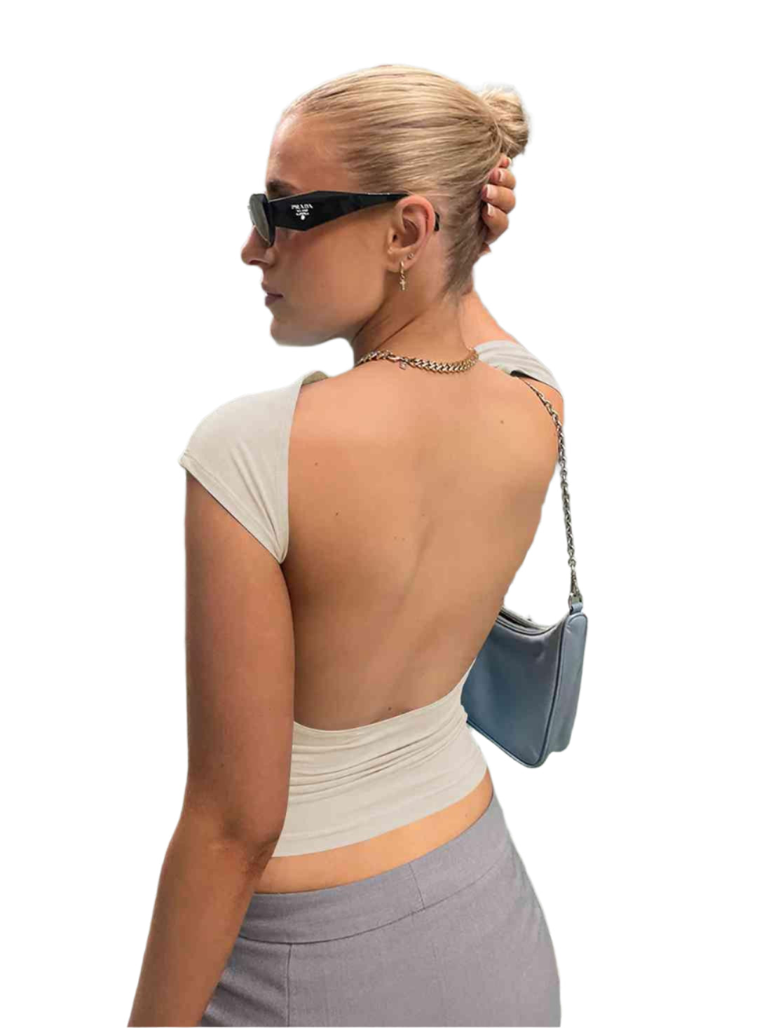 Backless Short Sleeve Cropped Blouse - Chic Yana's Fashion