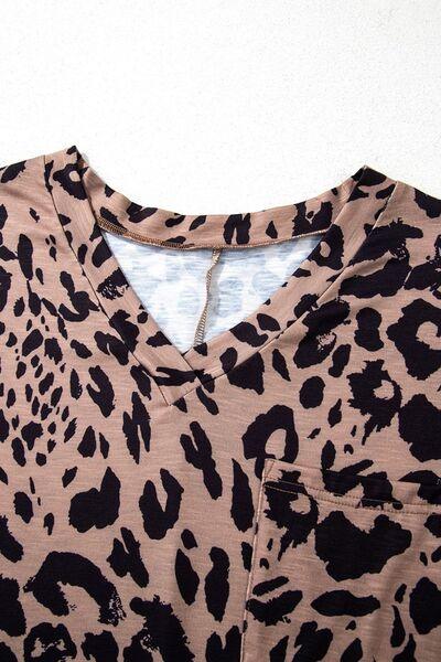 Leopard V Neck Half Sleeve T Shirt - Chic Yana's Fashion