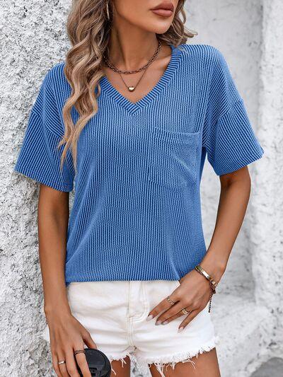 Mandy V Neck Dropped Shoulder T Shirt - Chic Yana's Fashion