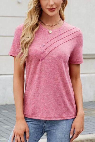 Round Neck Short Sleeve T Shirt 1 - Chic Yana's Fashion