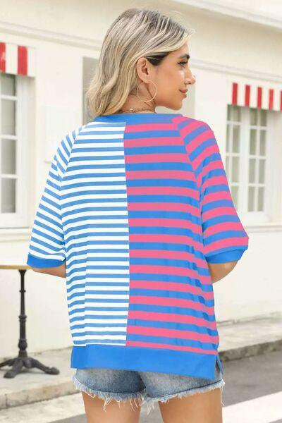 Striped Round Neck Half Sleeve T Shirt - Chic Yana's Fashion