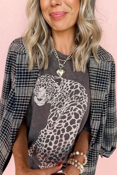 Cheetah Mineral Wash Round Neck Half Sleeve T Shirt - Chic Yana's Fashion