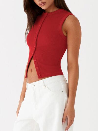 Lovelet Button Up Round Neck Tank - Chic Yana's Fashion