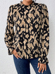 Frill Leopard Mock Neck Flounce Sleeve Blouse – A Tops designed for style and comfort.