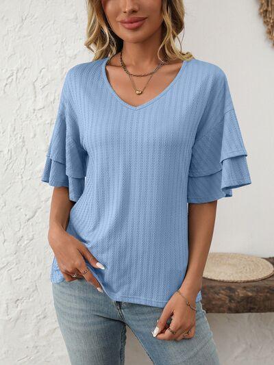 Mandy V Neck Ruffle Half Sleeve Top - Chic Yana's Fashion