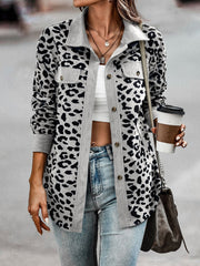 Flattering fit and modern design make the Full Size Leopard Collared Neck Button Up Long Sleeve Jacket a standout piece.