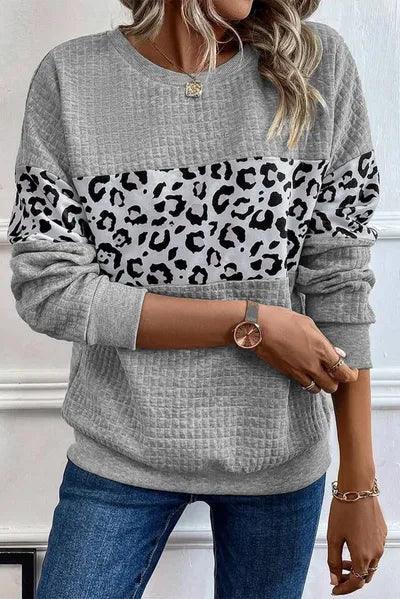 Leopard Round Neck Long Sleeve Sweatshirt - Chic Yana's Fashion