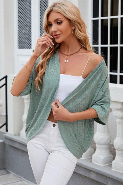 Eyelet Open Front Half Sleeve Cardigan - Chic Yana's Fashion