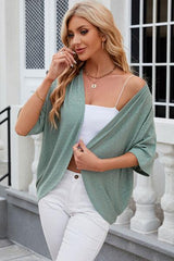 Eyelet Open Front Half Sleeve Cardigan - Chic Yana's Fashion