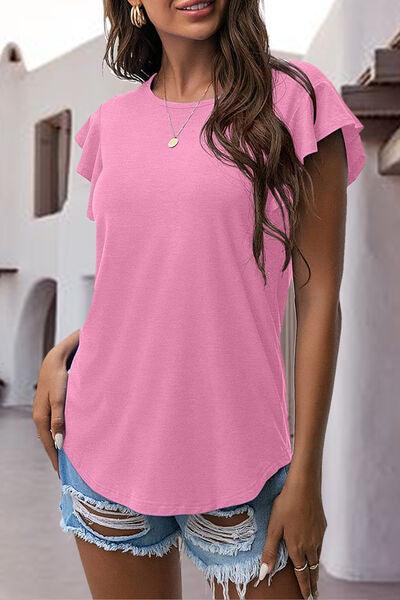 Ruffled Round Neck Cap Sleeve Blouse 1 - Chic Yana's Fashion
