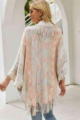 Multicolored Fringe Trim Poncho - Chic Yana's Fashion