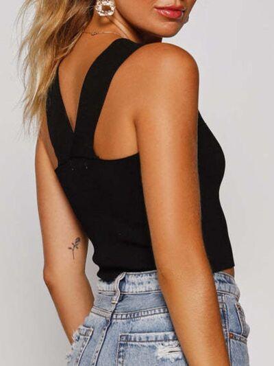 Square Neck Wide Strap Tank - Chic Yana's Fashion