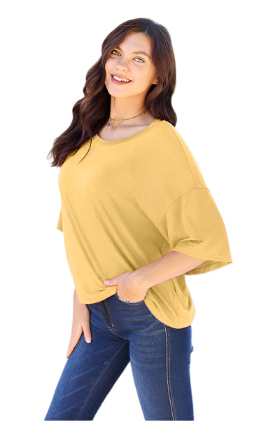 Basic Bae Bamboo Full Size Round Neck Drop Shoulder T Shirt - Chic Yana's Fashion