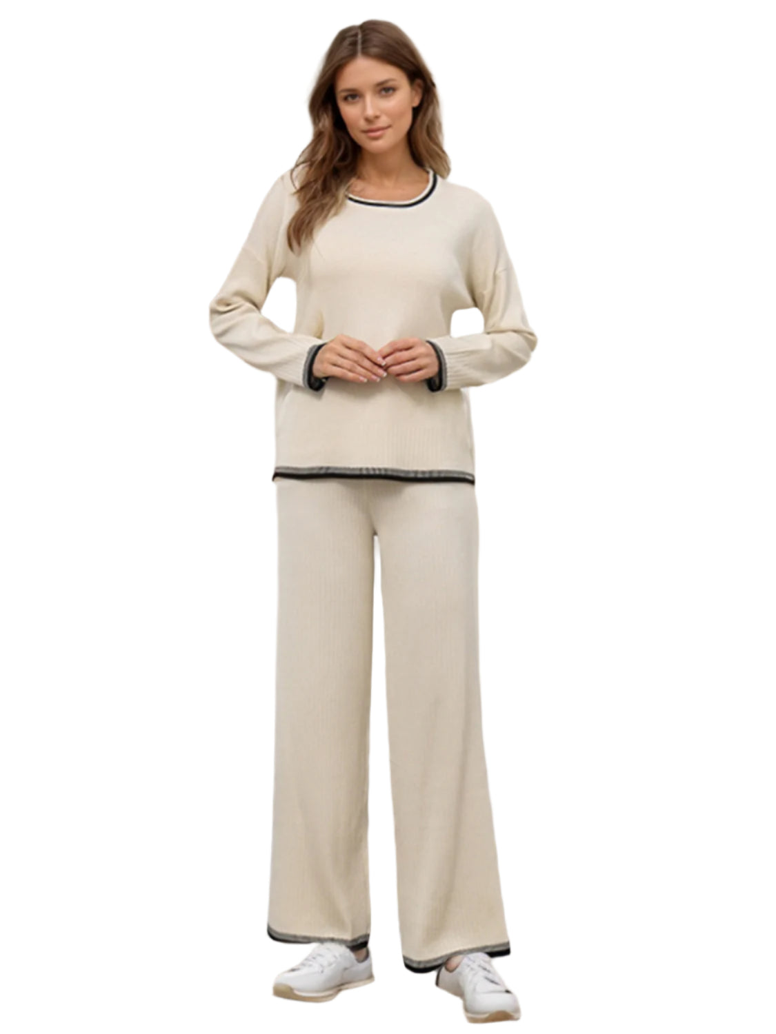 Contrast Trim Round Neck Top and Pants Sweater Set - Shop Now at Chic Yana's Fashion