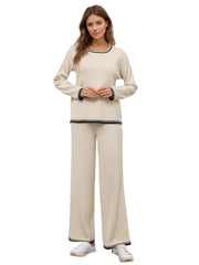 Contrast Trim Round Neck Top and Pants Sweater Set - Shop Now at Chic Yana's Fashion