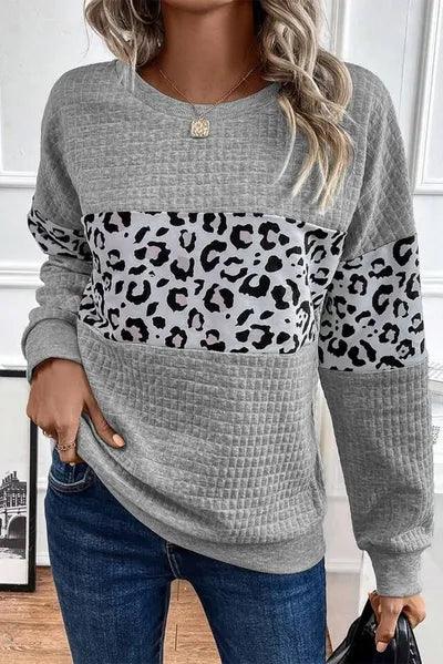 Leopard Round Neck Long Sleeve Sweatshirt - Chic Yana's Fashion