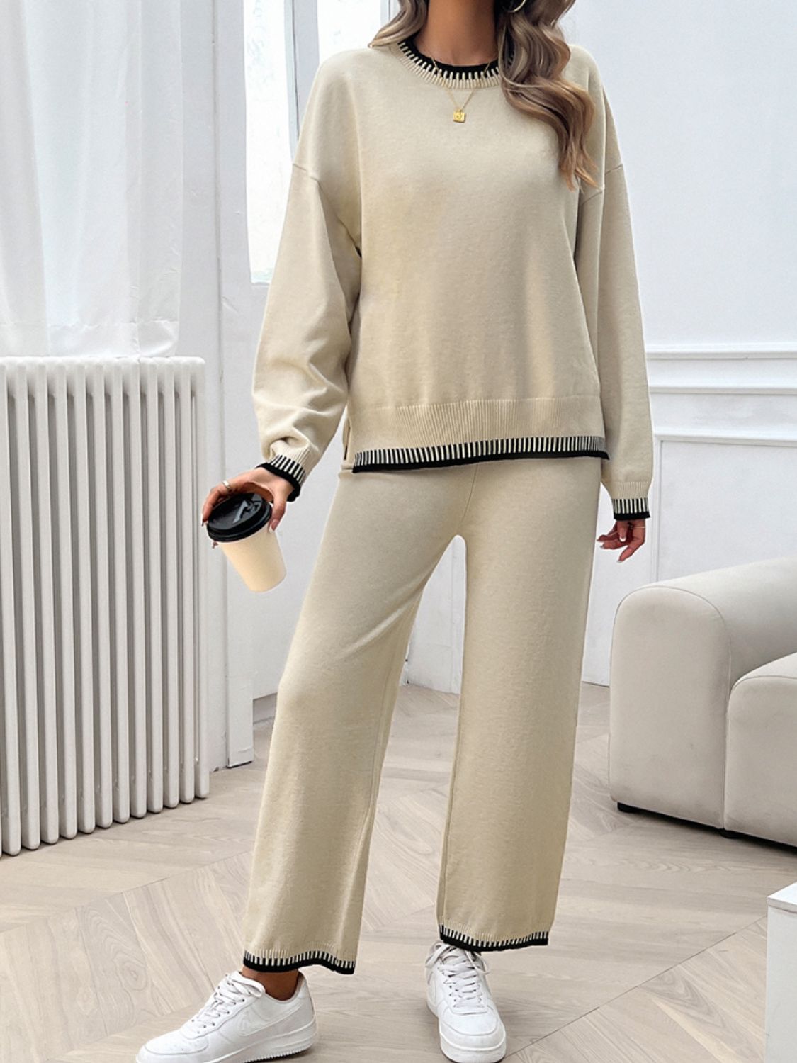 Devine Round Neck Dropped Shoulder Top and Pants Sweater Set – Chic Yana’s Fashion