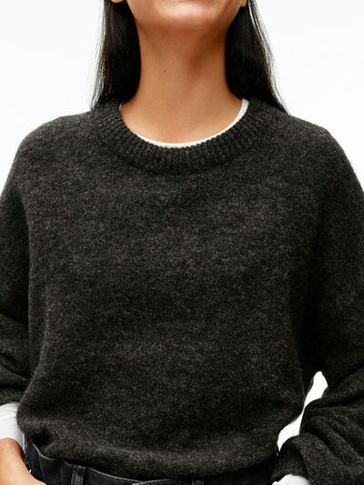 Round Neck Drop Shoulder Sweater - Chic Yana's Fashion