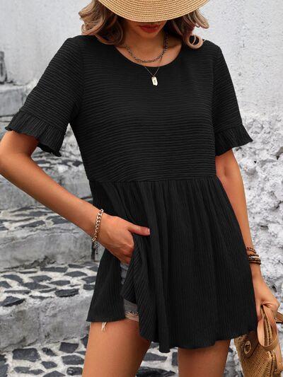 Ivy Lane Round Neck Short Sleeve Blouse - Chic Yana's Fashion