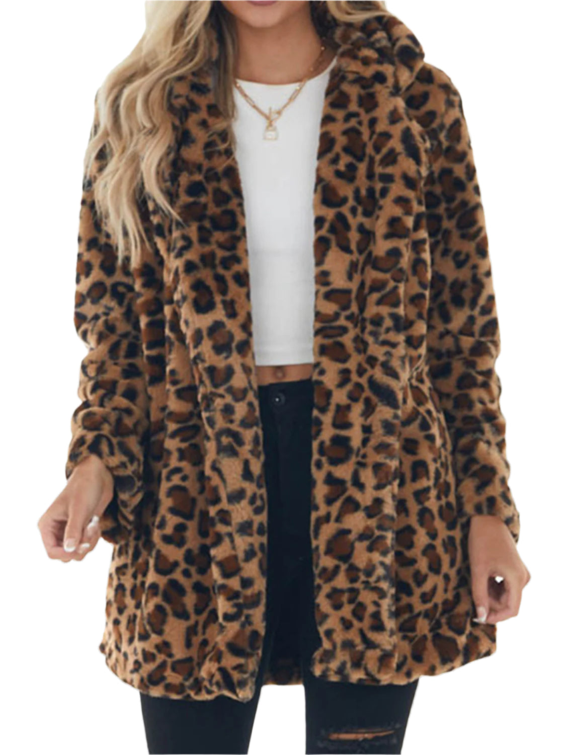 Leopard Collared Neck Coat with Pockets - Chic Yana’s Fashion