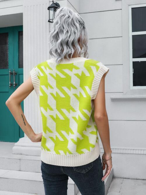 Houndstooth V Neck Sweater Vest - Chic Yana's Fashion