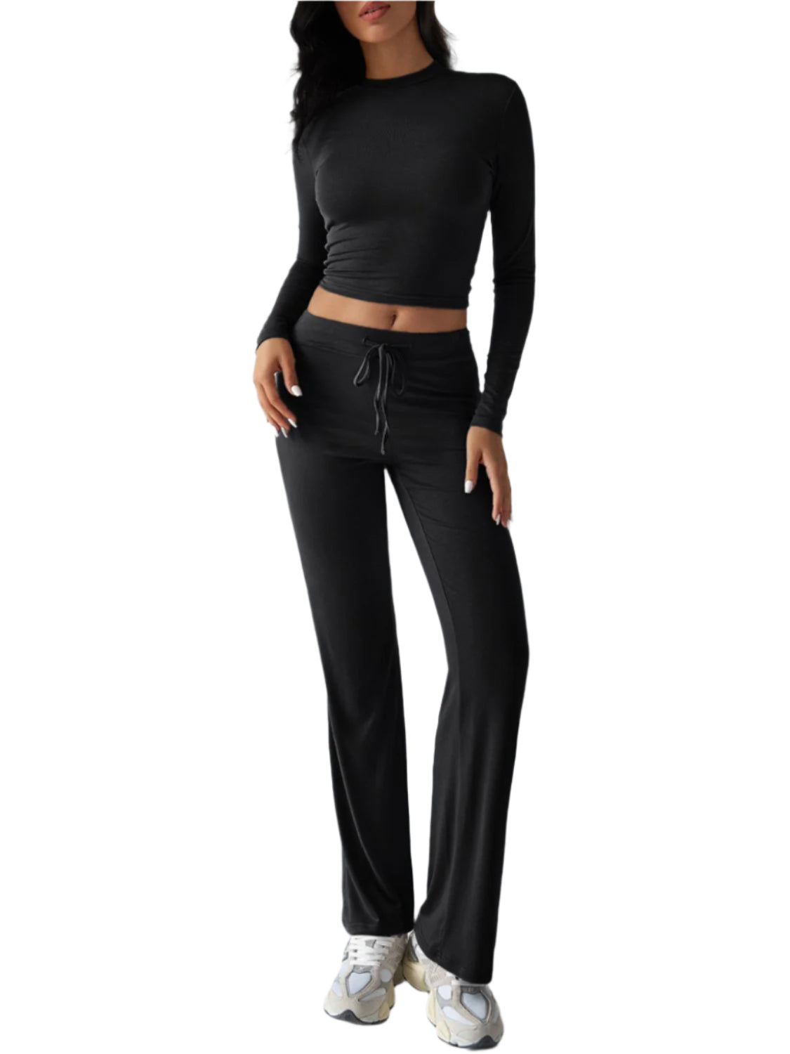 Devine Round Neck Long Sleeve Top and Drawstring Pants Set – Chic Yana’s Fashion